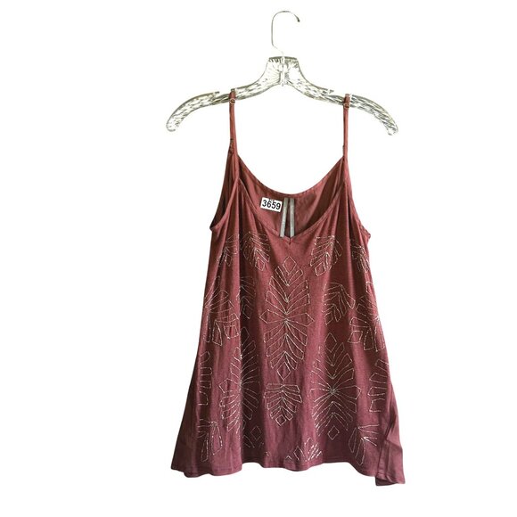 By Anthropologie Anthro Alison Beaded Cami Tank Top Medium Brown Sleeveless - Picture 2 of 9